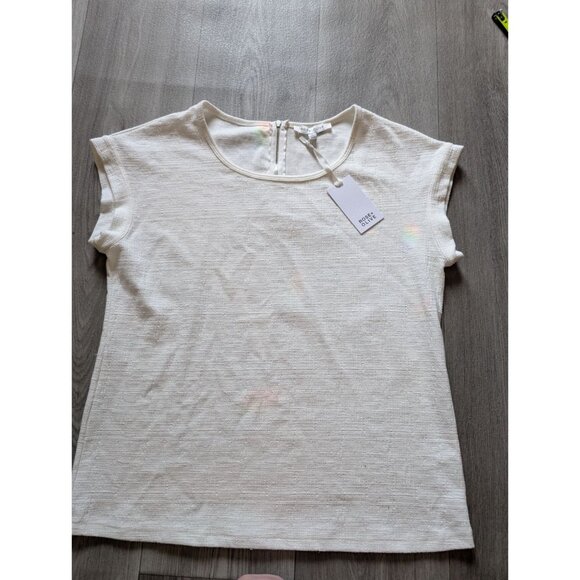 Rose + Olive Womens Textured Short Sleeve White Top Size M With Back Zip Closure - Picture 4 of 7